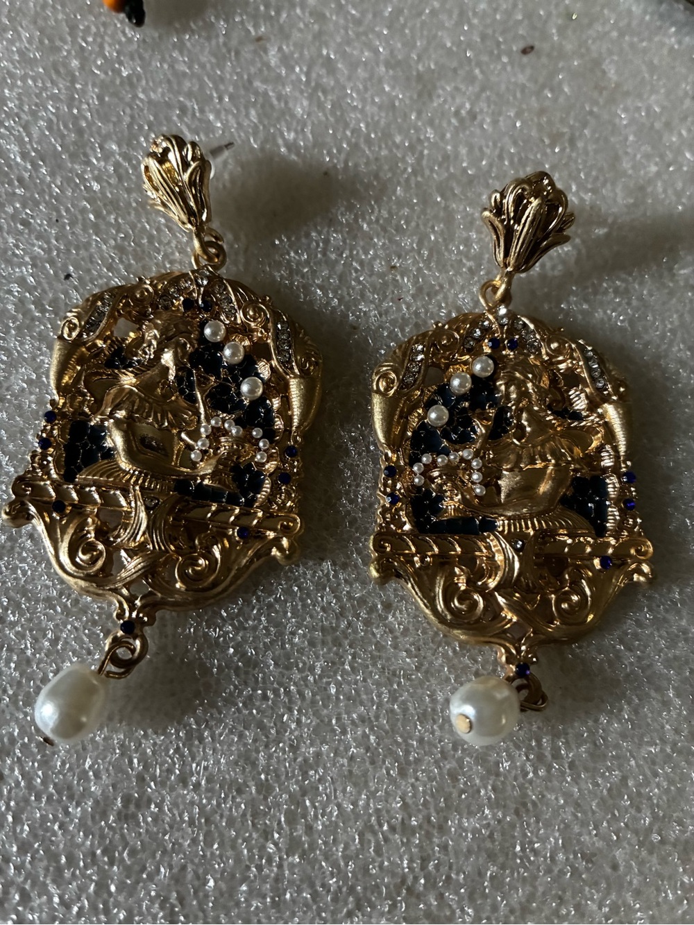 Gold-tone Filigree Dangle Earrings with Pearl Drops - Women Jewelry